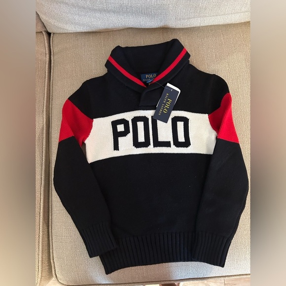 Polo Ralph Lauren Other - Polo by Ralph Lauren Little Boys Shawl Collar Logo Intarsia Sweater